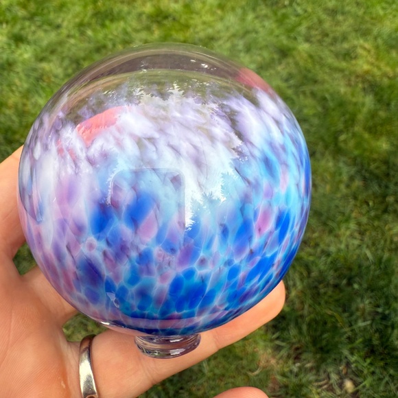 Glass Round Ball Sphere Blue Purple Pattern 3” Art Glass Pretty Unique Decor. - Picture 2 of 9